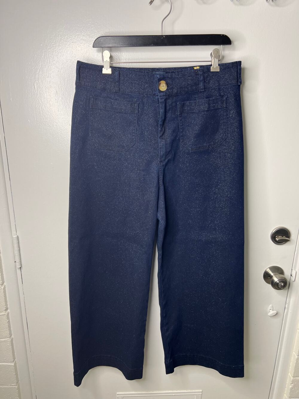Anthropologie Maeve The Colette Cropped Wide-Leg Pants Sparkle Edition ~ Size 32